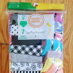 Wonder Nation "Perfect Pairs" - 7 pack Girls briefs and no-show socks - Size 6